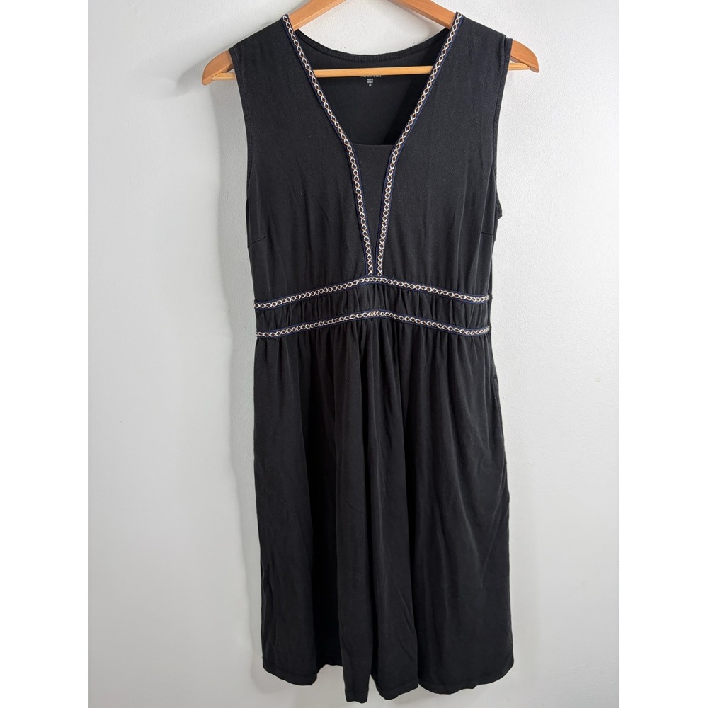 Garnet Hill Dress Sz M Embroidered V-Neck Empire Waist Pockets Minimalist Boho